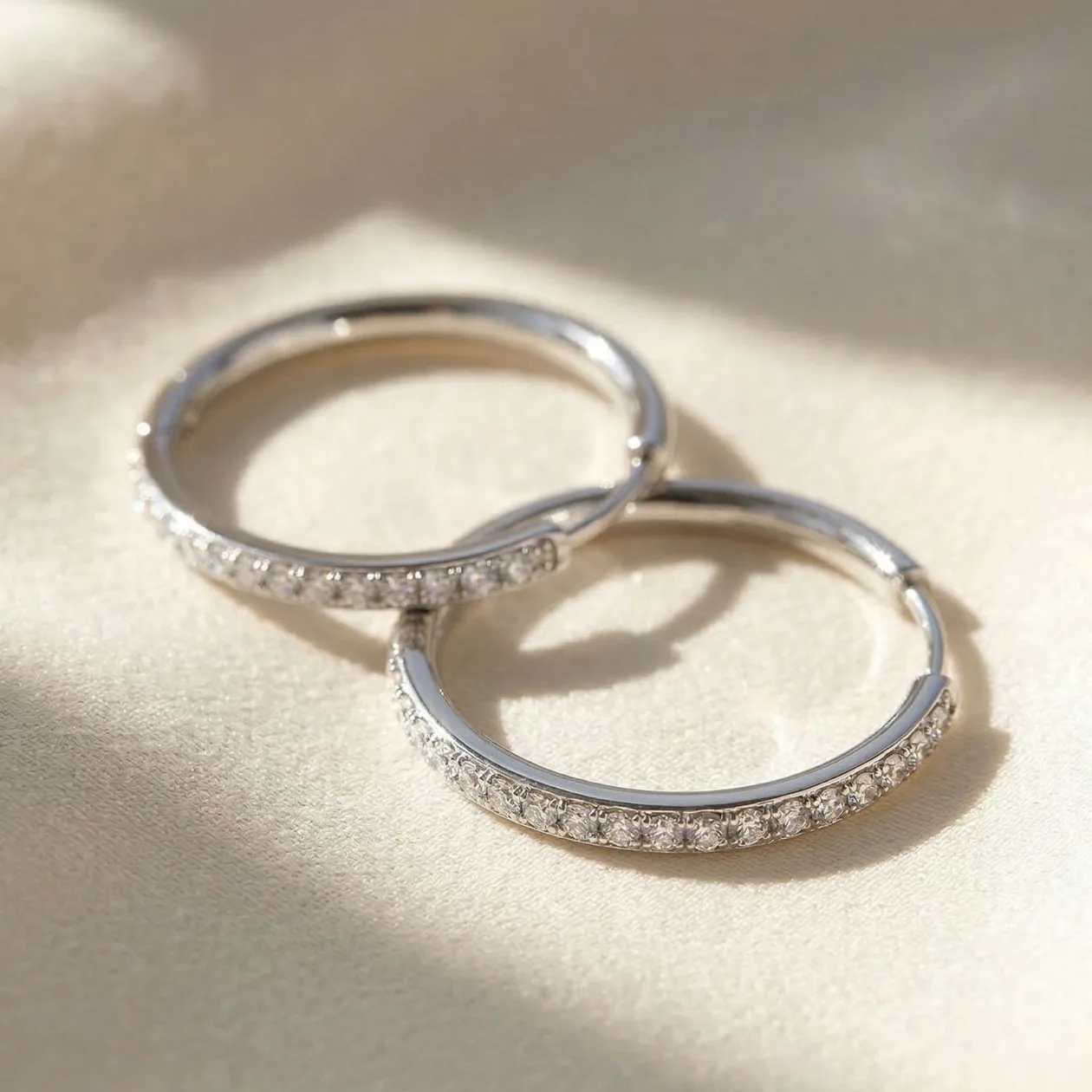Round Hoop 40mm Silver Earrings With Certified Austrian Crystals: the shop's own photo