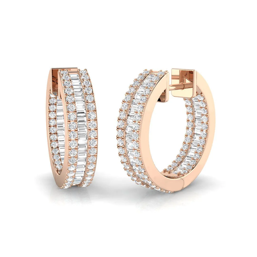 Hoop Earrings with Triple Row Diamond Setting - 1.5ct to 5.5ct Gold - 3.5 Carat / Lab Grown Diamond(D-VVS) / 9k Rose Gold: the shop's own photo