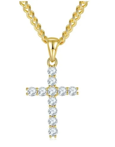 0.25Ct Lab Diamond Cross Pendant Necklace with Chain - 9k Yellow Gold: the shop's own photo