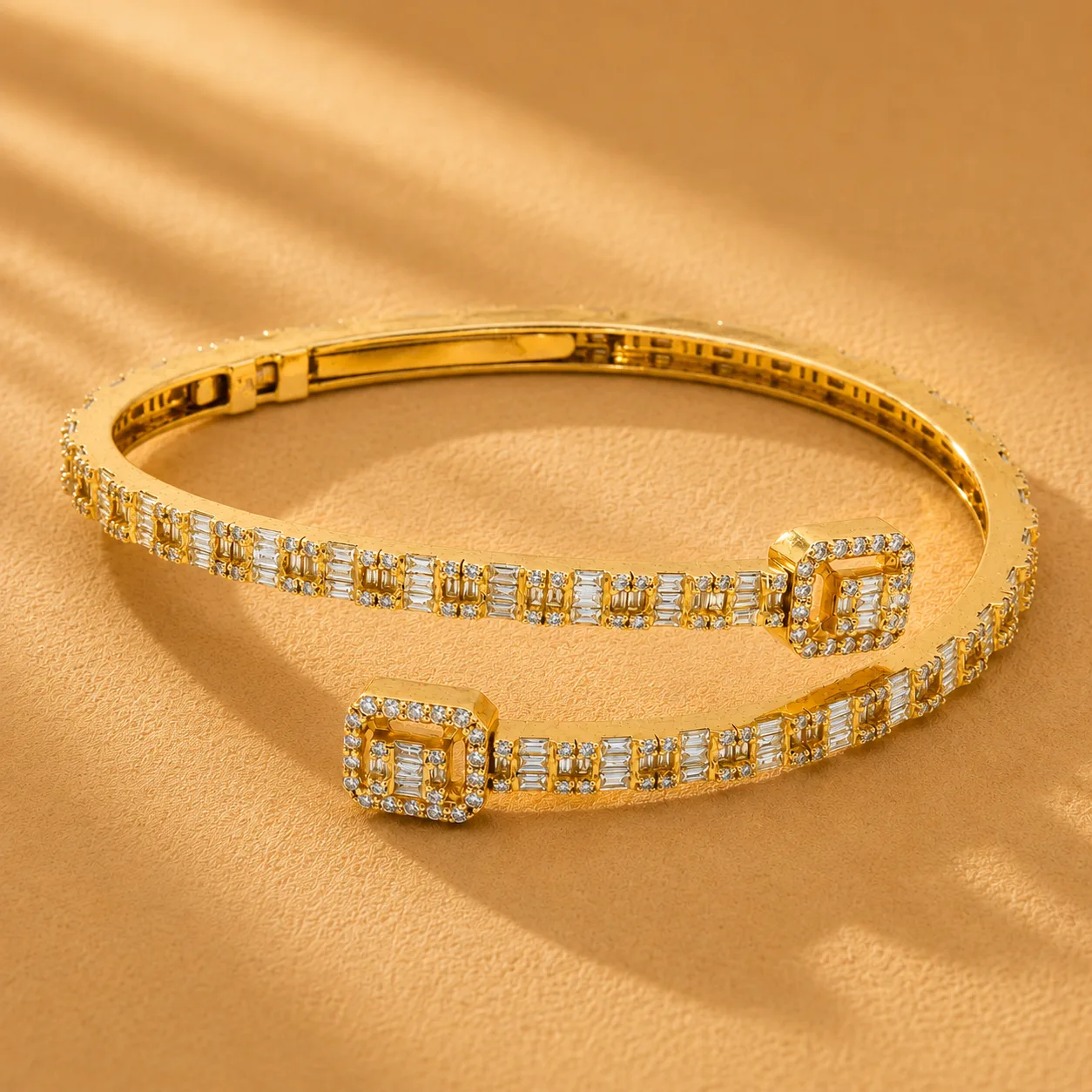 WGI 5.03 Carat Natural Round and Baguette Diamond Bangle, 14K Yellow Gold Ready To Ship: the shop's own photo