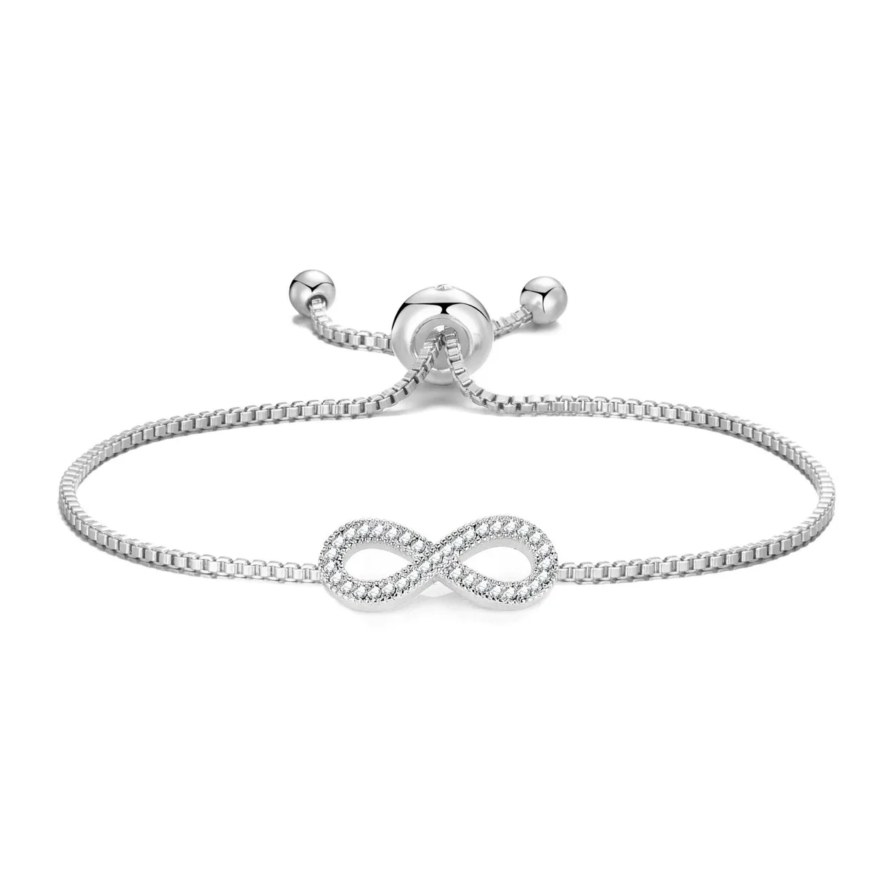Silver Plated Infinity Friendship Slider Bracelet Created with Zircondia® Crystals: the shop's own photo