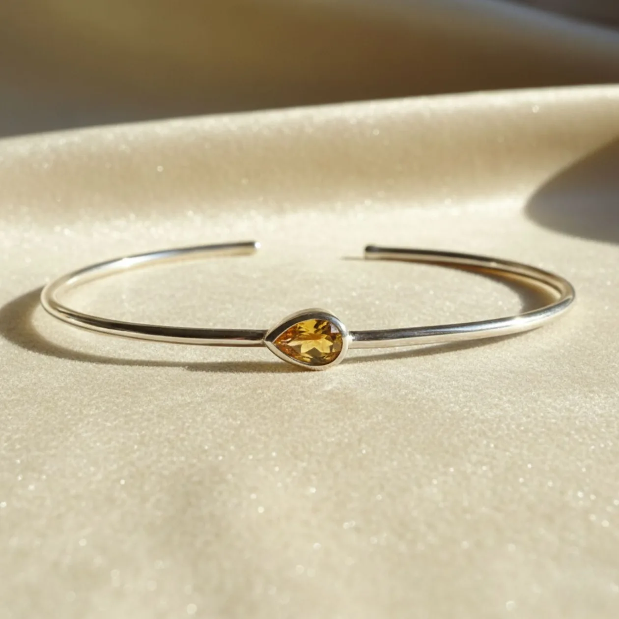 Minimalist Sterling Silver Citrine November Birthstone Bangle Bracelet: the shop's own photo