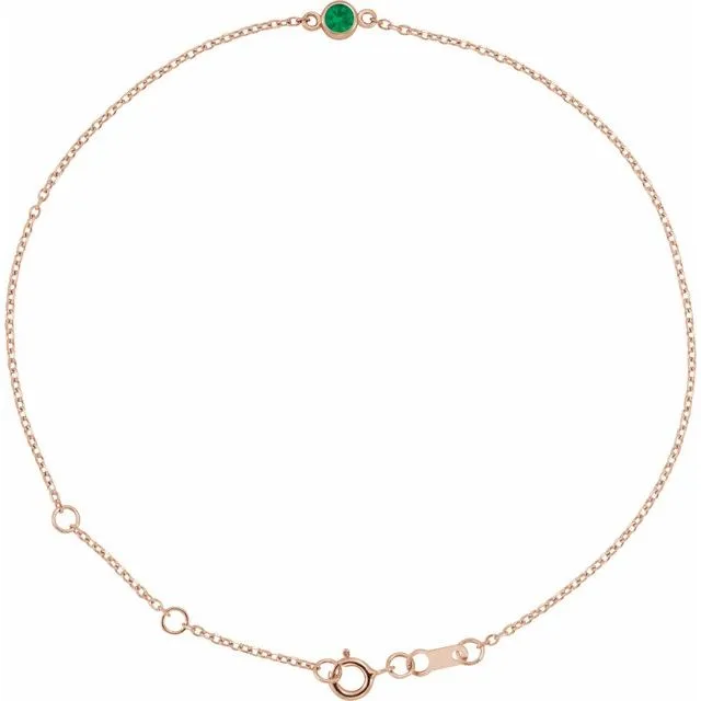 1-Stone Lab-Grown Emerald & Round Bezel-Set Link Bracelet In Set - 18k Yellow Gold / 0.45 Carat / Natural-AA: the shop's own photo