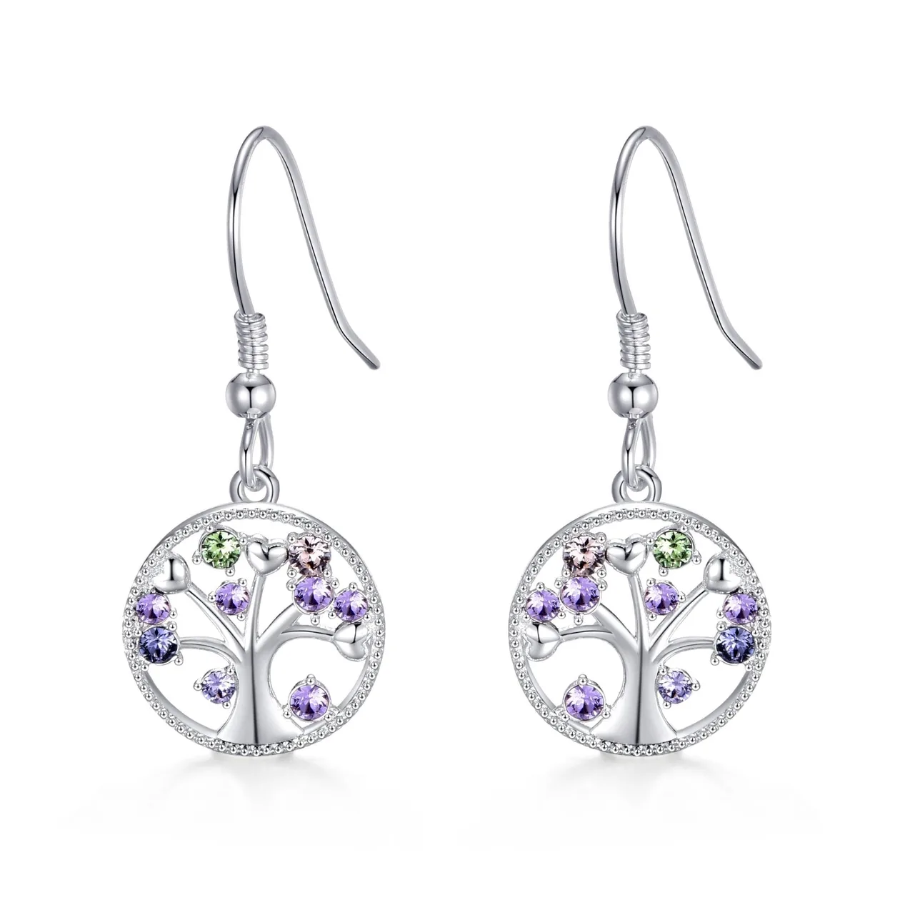 Silver Plated Chakra Tree of Life Drop Earrings Created with Crystals from Zircondia®: the shop's own photo