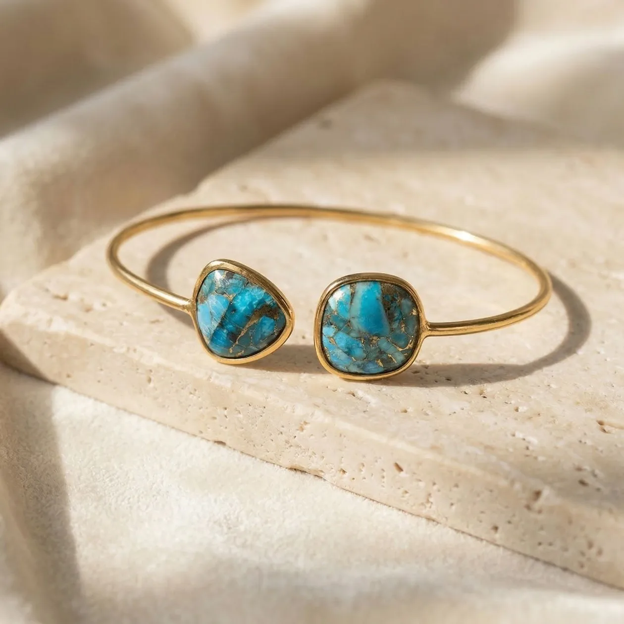 Blue Turquoise Gemstone Adjustable Bangle Bracelet: the shop's own photo