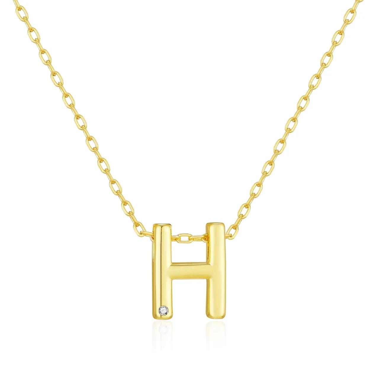 Customisable 18k Gold Plated Initial Necklace (A-Z) with Option of Birthstone Charm - H: the shop's own photo