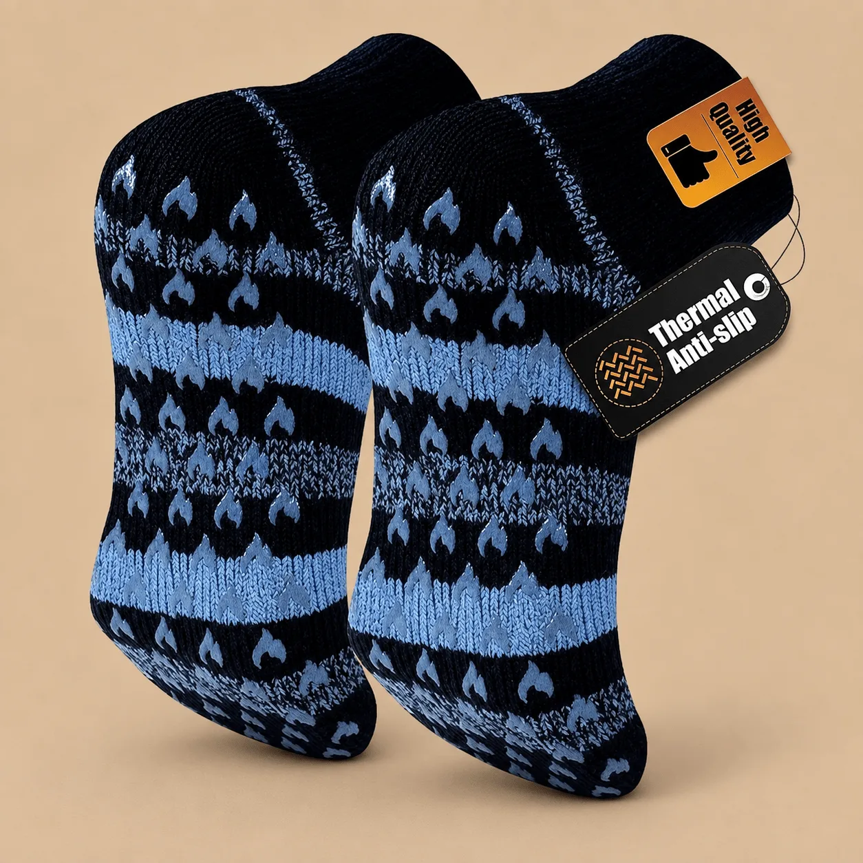 Thermal Non-Slip Slipper Socks - Striped Navy: the shop's own photo