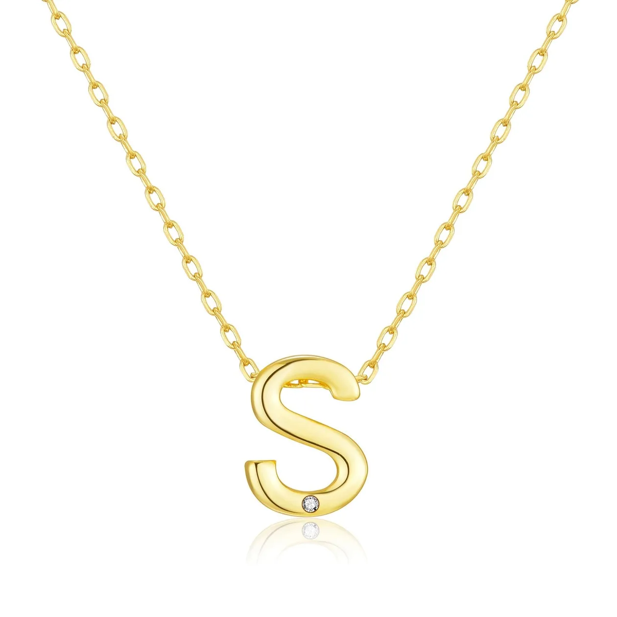 Customisable 18k Gold Plated Initial Necklace (A-Z) with Option of Birthstone Charm - S: the shop's own photo
