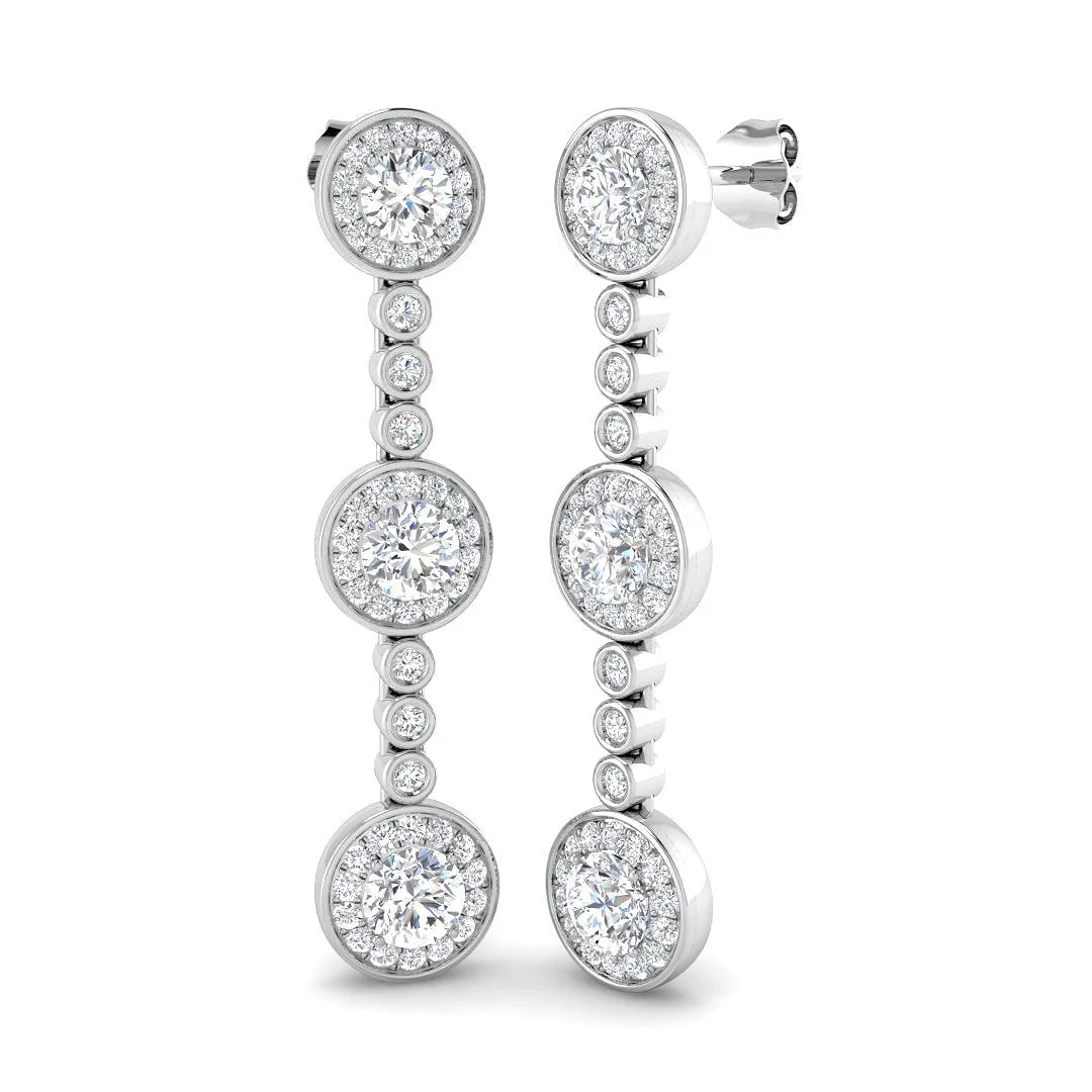Luvpy Elegant 3ct Gold Drop & Trilogy Diamond Earrings for Luxury Style - 3 Carat / Lab Grown Diamond(D-VVS) / 18k White Gold: the shop's own photo