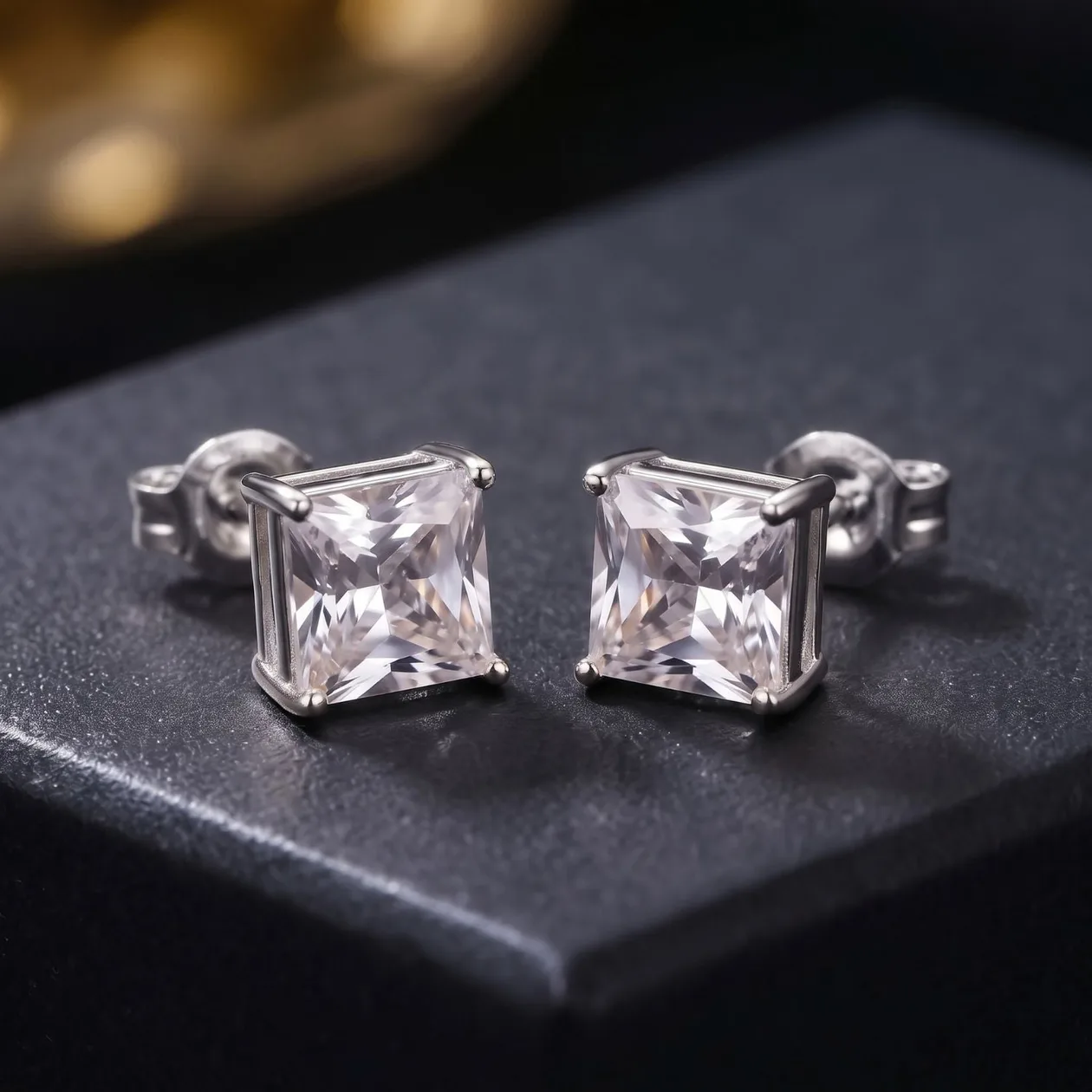 Silver Square Solitaire Stud Earrings For Men: the shop's own photo