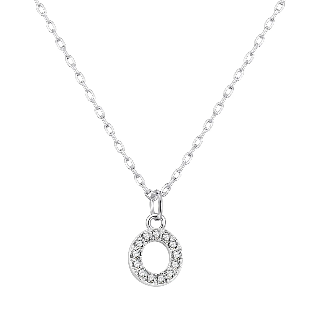 Customisable Silver Plated Pave Initial Necklace (A-Z) with Option of Birthstone Charm - O: the shop's own photo