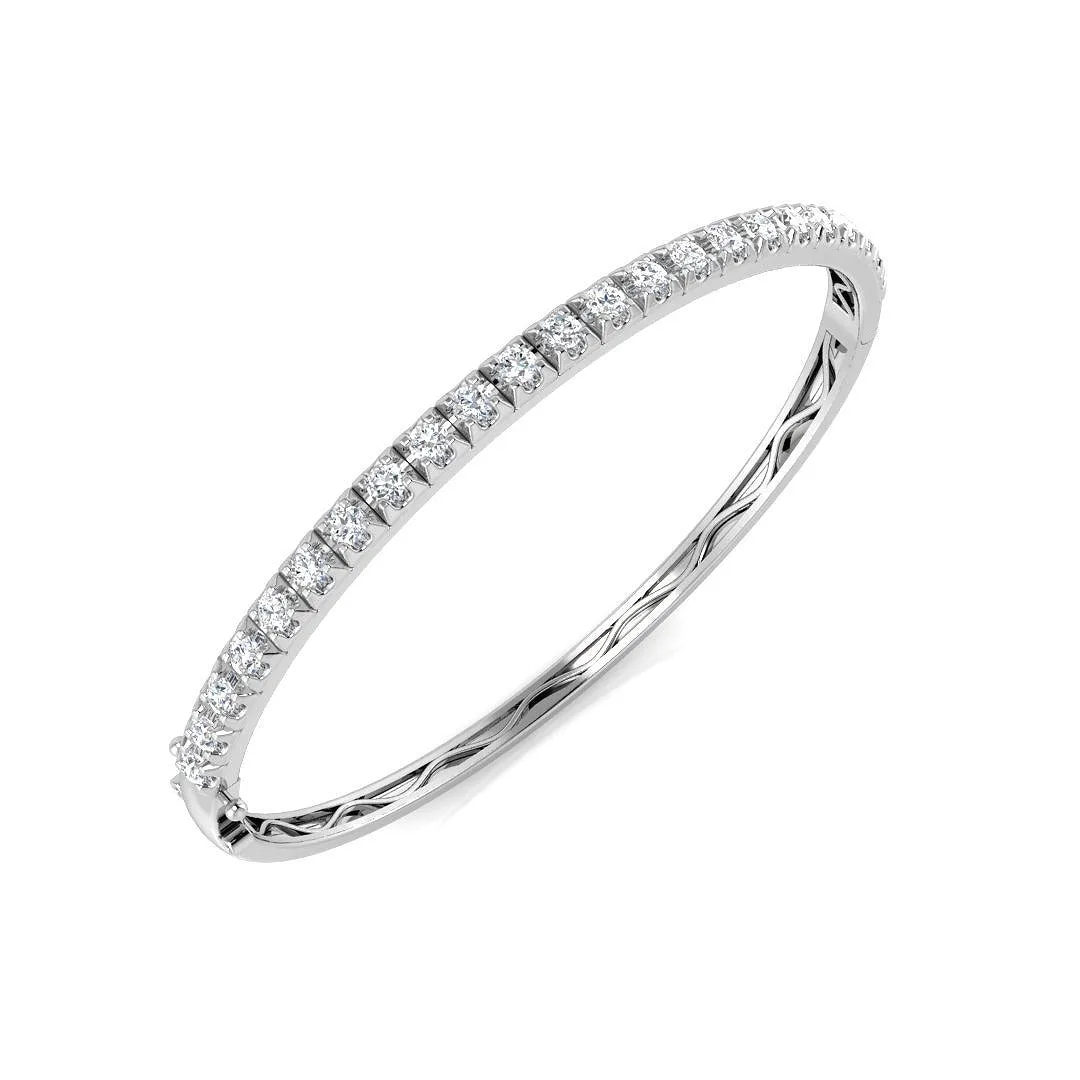 9K White Gold Lab Grown Diamond Prong Set Half Eternity Bangle for Women with Hinged Lock - 18k Yellow Gold / 1.05 Carat / Natural Diamond: the shop's own photo