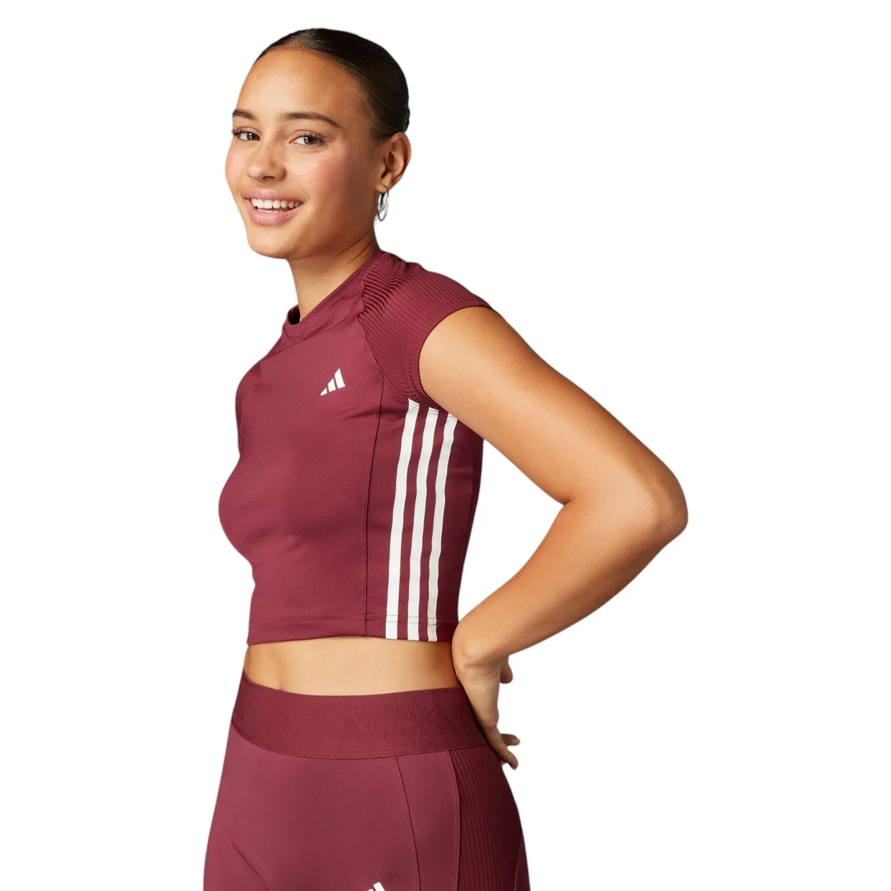 adidas Women's Hyperglam Rib Crop T-Shirt - Shadow Red | Size: S: the shop's own photo