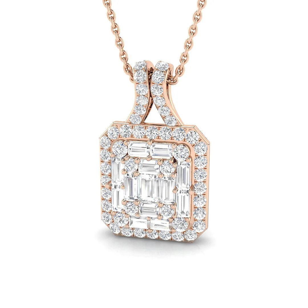 Baguette Round Diamond Pendant Necklace - 18k Rose Gold / Natural Diamond(F/SI) / 1.00 Carat: the shop's own photo