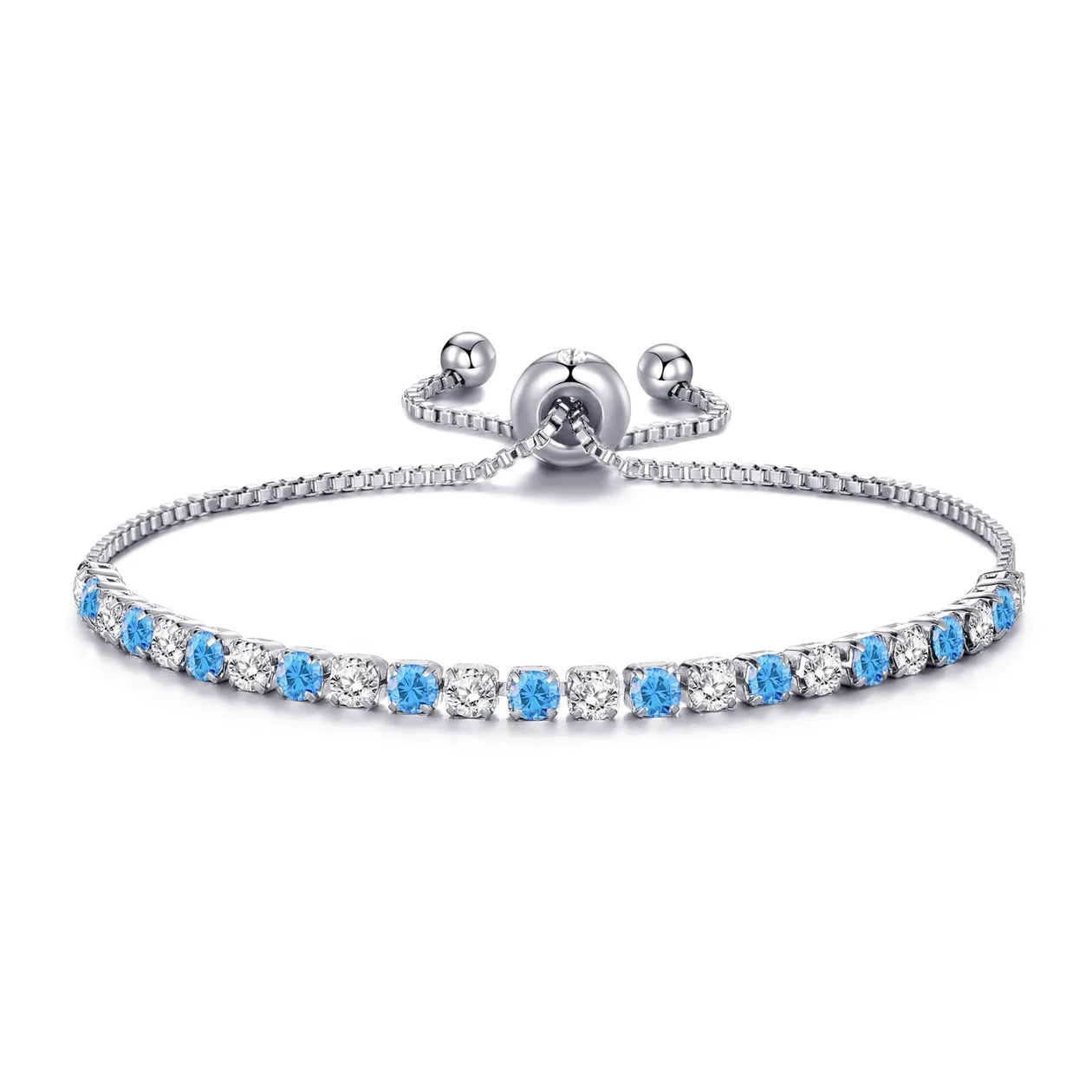 Silver Plated Adjustable Blue Tennis Bracelet Created with Zircondia® Crystals: the shop's own photo