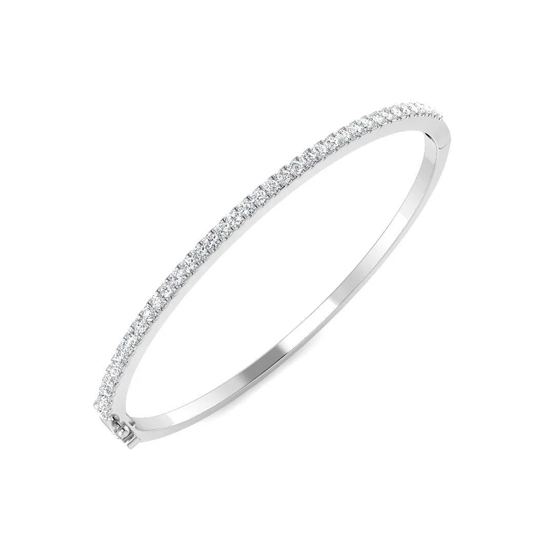 18K Yellow Gold Natural Round Cut Diamond Prong Set Half Eternity Bangle with Hinged Lock - 9k White Gold / 0.90 Carat / Lab Grown Diamond: the shop's own photo