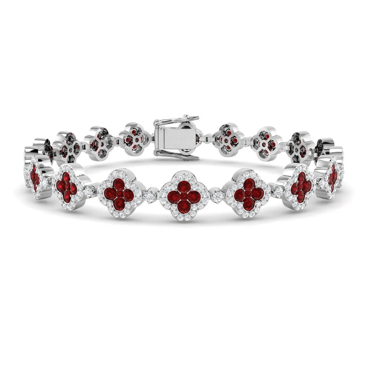 Ruby Clover Diamond Tennis Bracelet in 18K White Gold | Halo Set Luxury Bracelet - 10.32 Carat: the shop's own photo