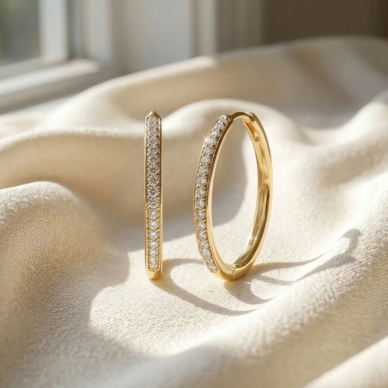 Large Round Hoop 40mm Gold Plated Earrings With Certified Austrian Crystals: the shop's own photo