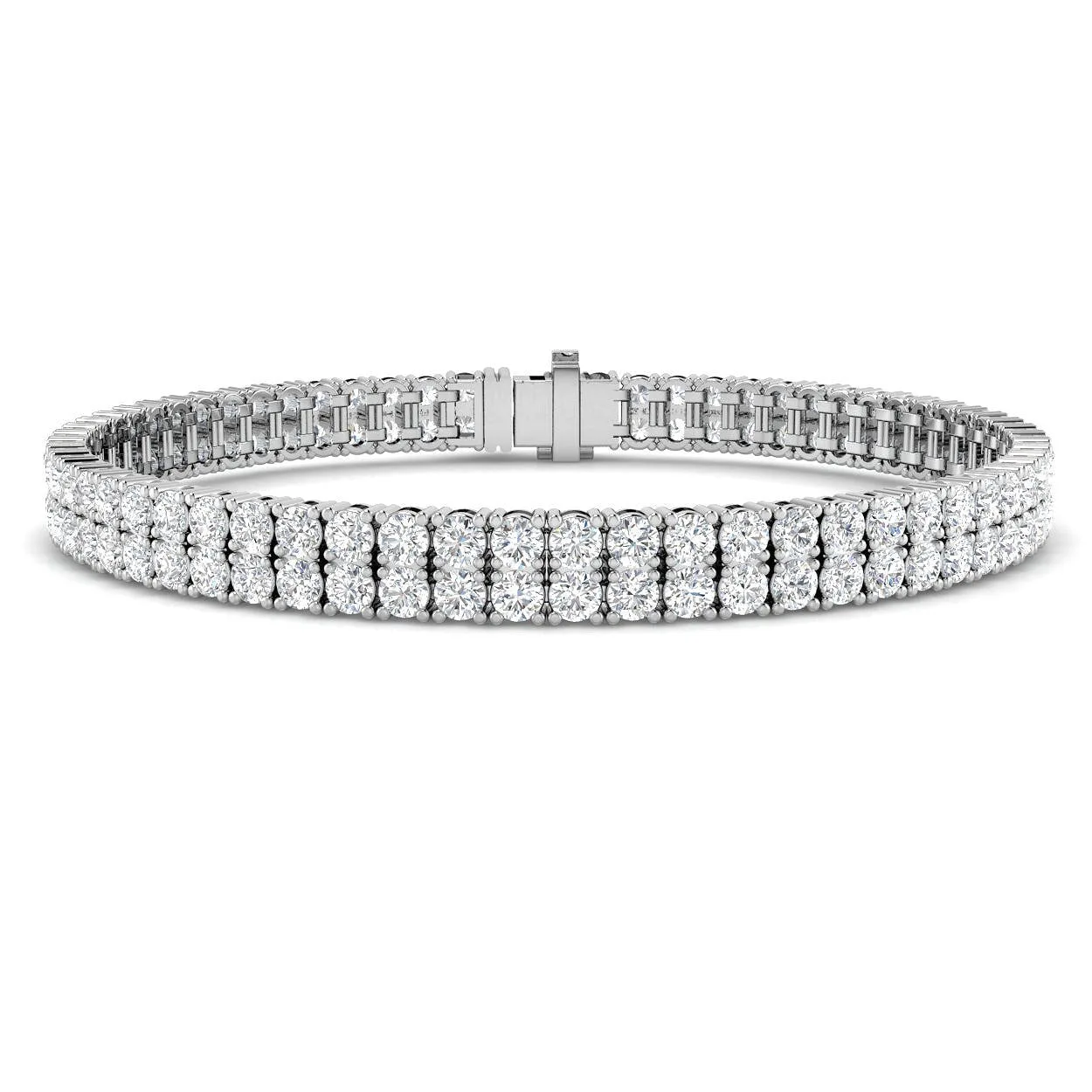 18K White Gold Natural Round Diamond Two Row Tennis Bracelet – Prong Set Luxury Diamond Bracelet - 9k Yellow Gold / 7.95 Carat / Lab Grown Diamond: the shop's own photo