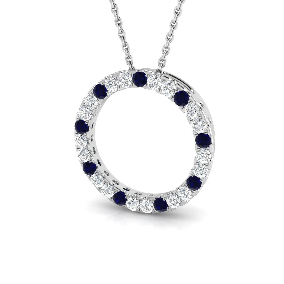 Blue Sapphire & Diamond Circle Pendant Necklace | Eternity Circle Necklace - 9k White Gold / Natural Diamond(F/SI) / 0.50 Carat: the shop's own photo
