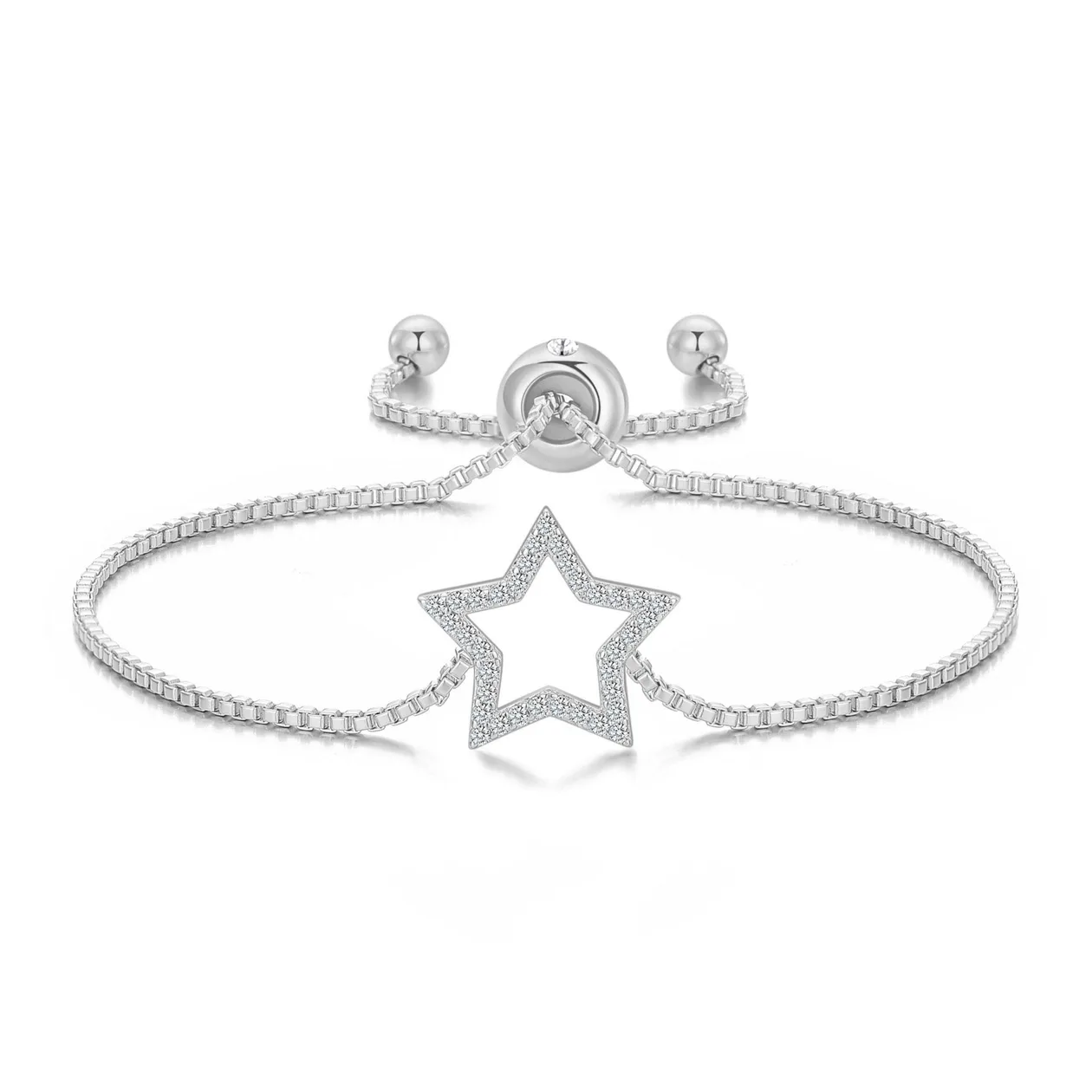 Silver Plated Star Friendship Slider Bracelet Created with Zircondia® Crystals: the shop's own photo