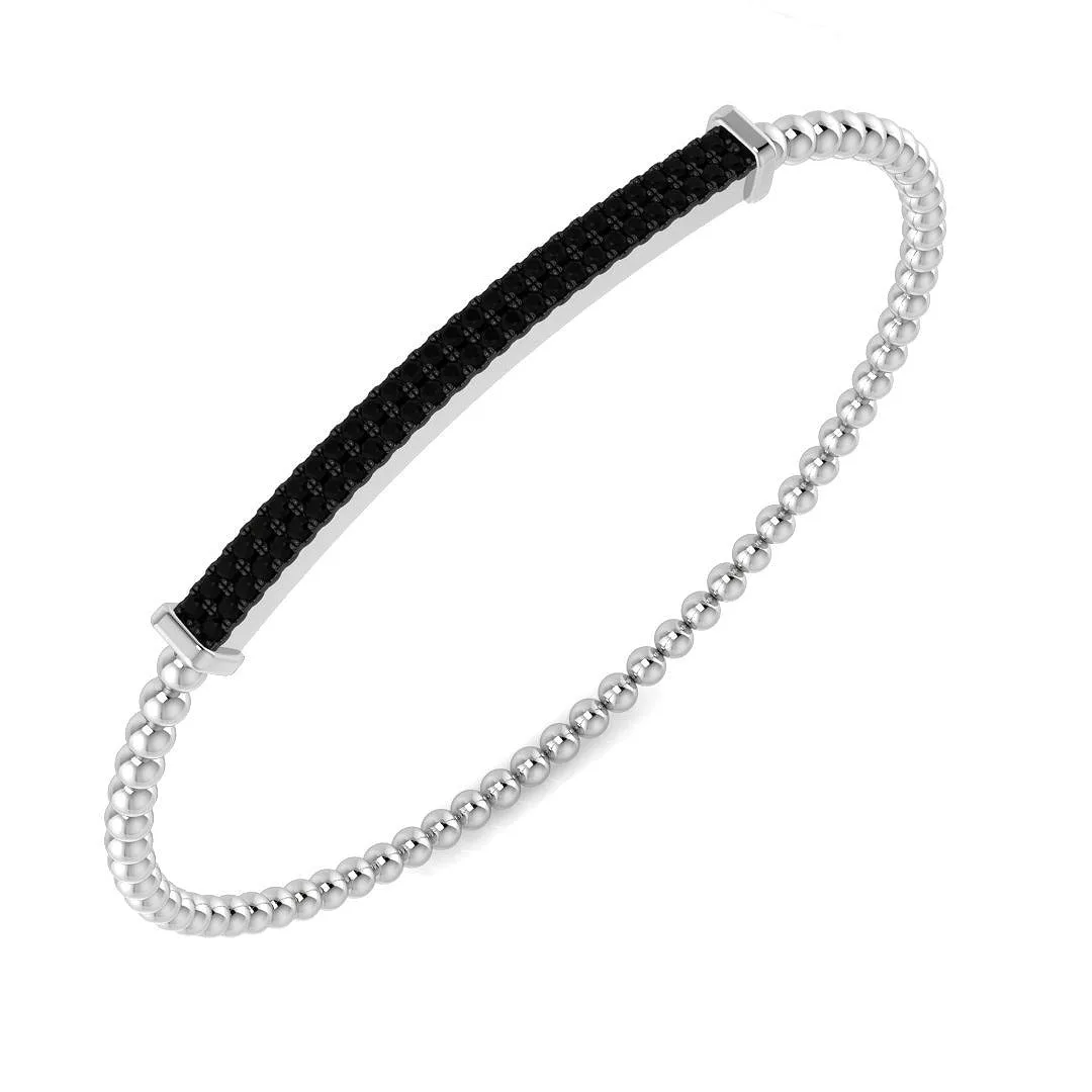 18K White Gold Natural Round Cut Black Diamond Pave Set Beaded Fancy Bangle - 18k White Gold / 0.50 Carat / Natural Diamond: the shop's own photo