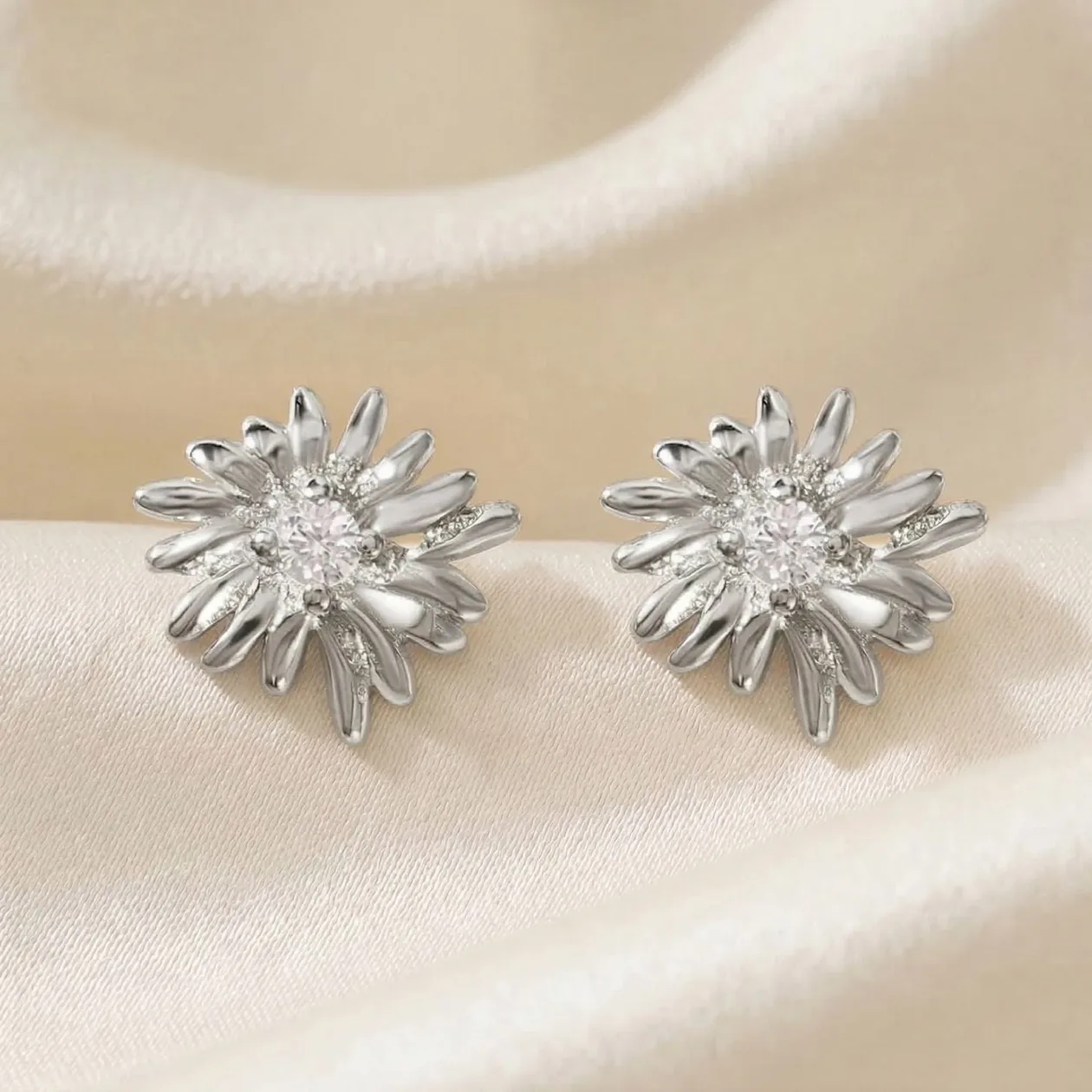 Sterling Silver White Topaz April Birthstone Daisy Birthflower Stud Earrings: the shop's own photo
