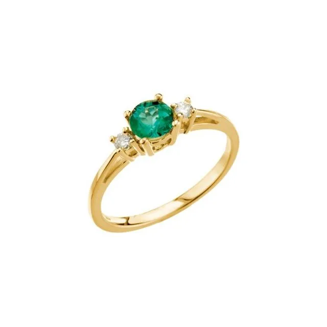 Round Emerald Three Stone Ring with Diamond Accents in Yellow Gold - 18k White Gold / 1.20 Carat / Lab-Grown-AAA: the shop's own photo