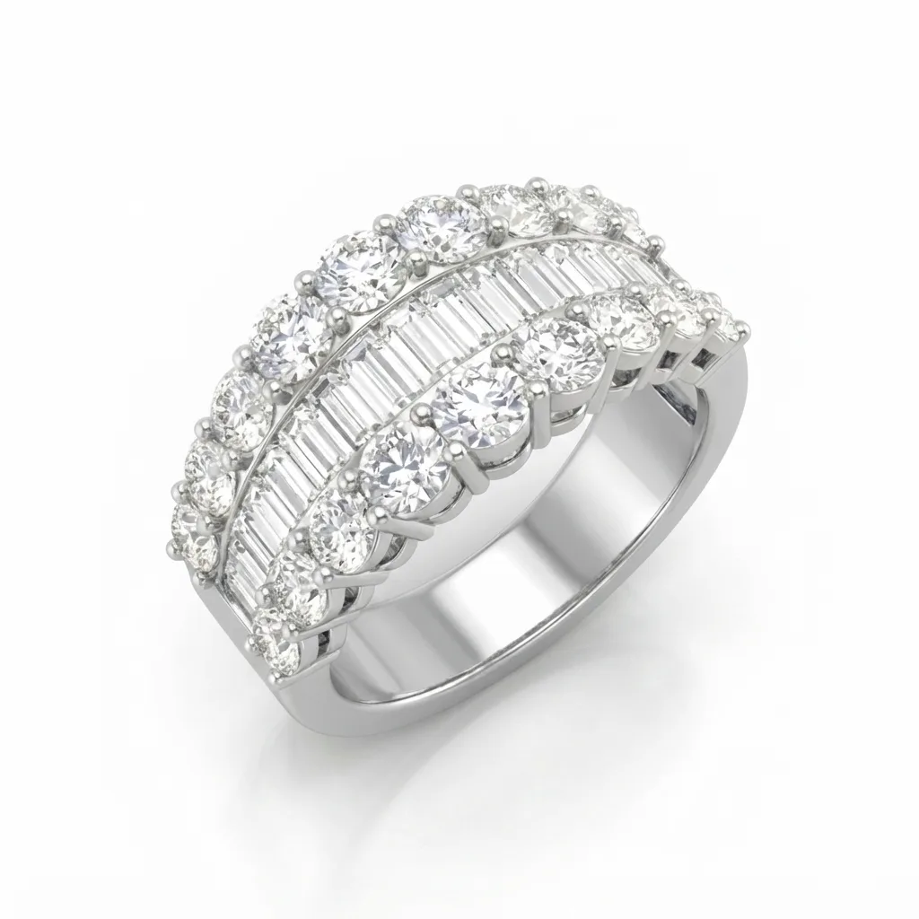 Baguette and Round Brilliant Diamond Platinum Half Eternity Ring - 18k Yellow Gold / 1.00 Carat: the shop's own photo