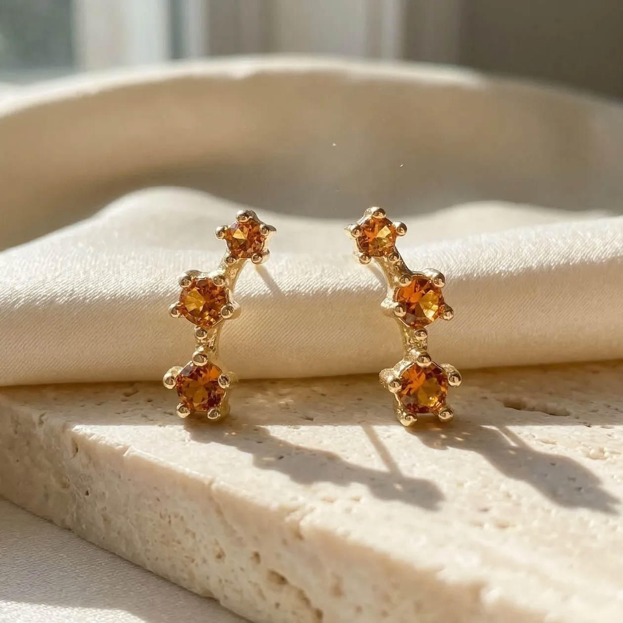 Citrine November Birthstone Climber Stud Earrings: the shop's own photo