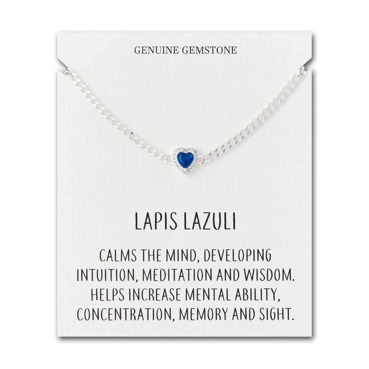 Lapis Heart Gemstone Bracelet with Quote Card Created with Zircondia® Crystals: the shop's own photo