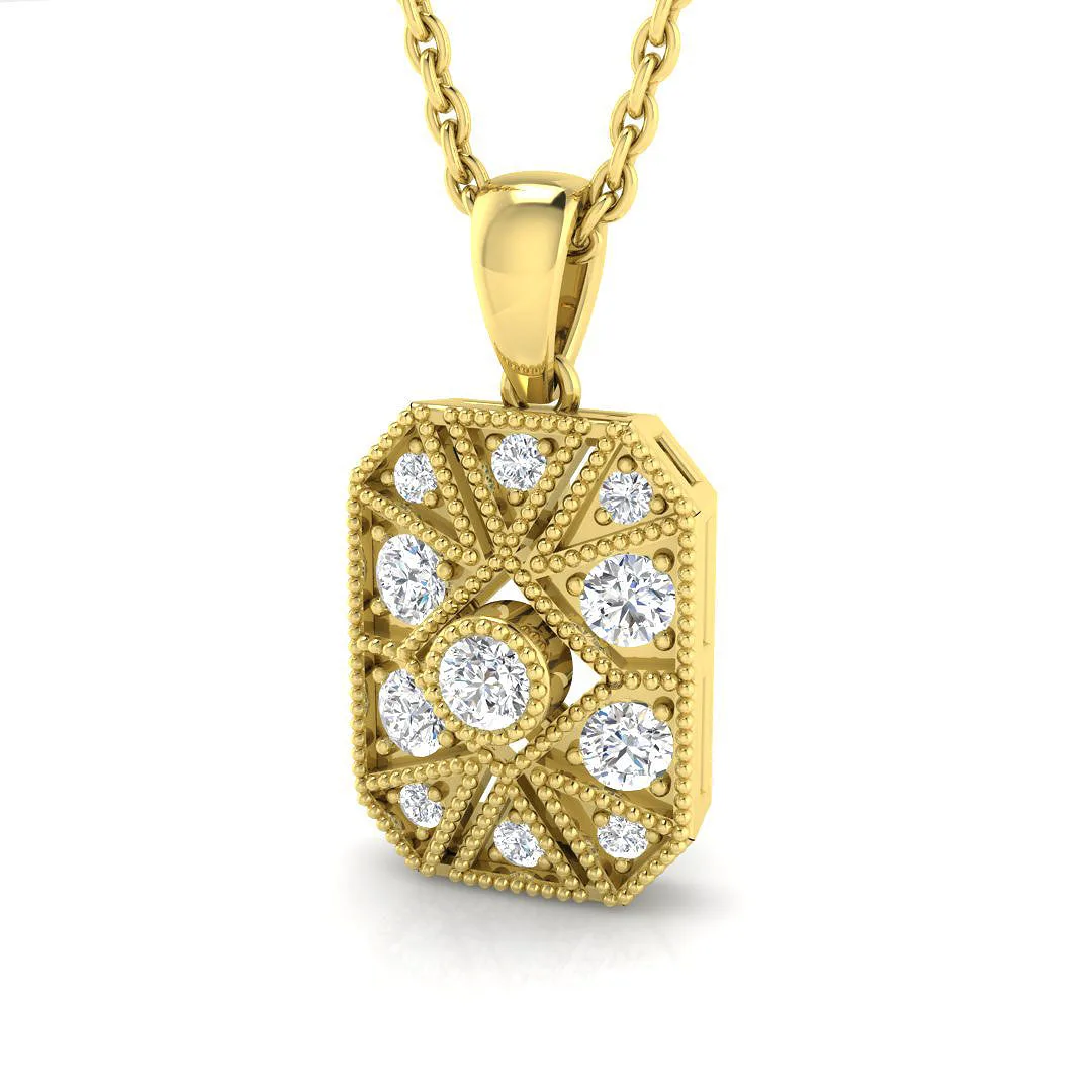 Geometric Diamond Pendant Necklace with Vintage Octagon Design - 18k Yellow Gold / 0.15 Carat / Natural Diamond(F/SI): the shop's own photo
