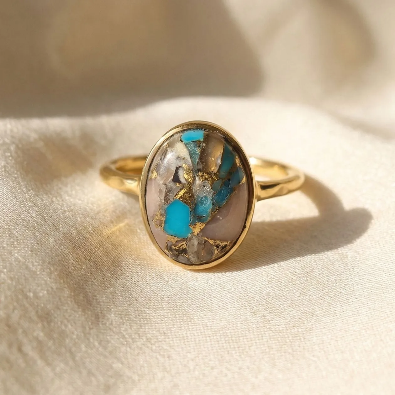 Statement Opal Turquoise Gemstone Gold Vermeil Ring - UK N (approx. 17.1mm diameter | US 6 ¾ | EU 53.5): the shop's own photo