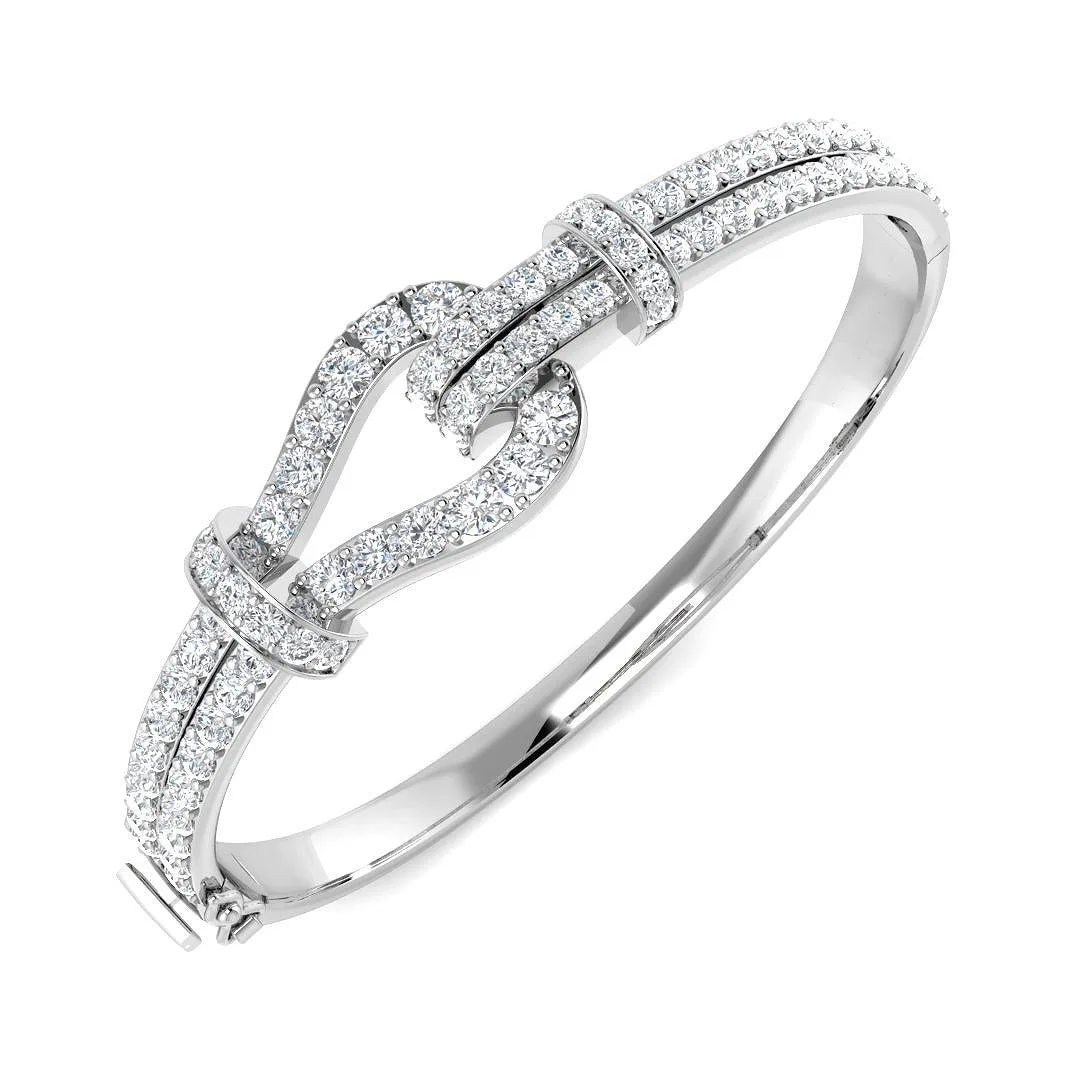 Premium Platinum Natural Round Cut Diamond Knot Design Fancy Bangle with Hinged Lock - 18k Yellow Gold / 5.60 Carat / Lab Grown Diamond: the shop's own photo