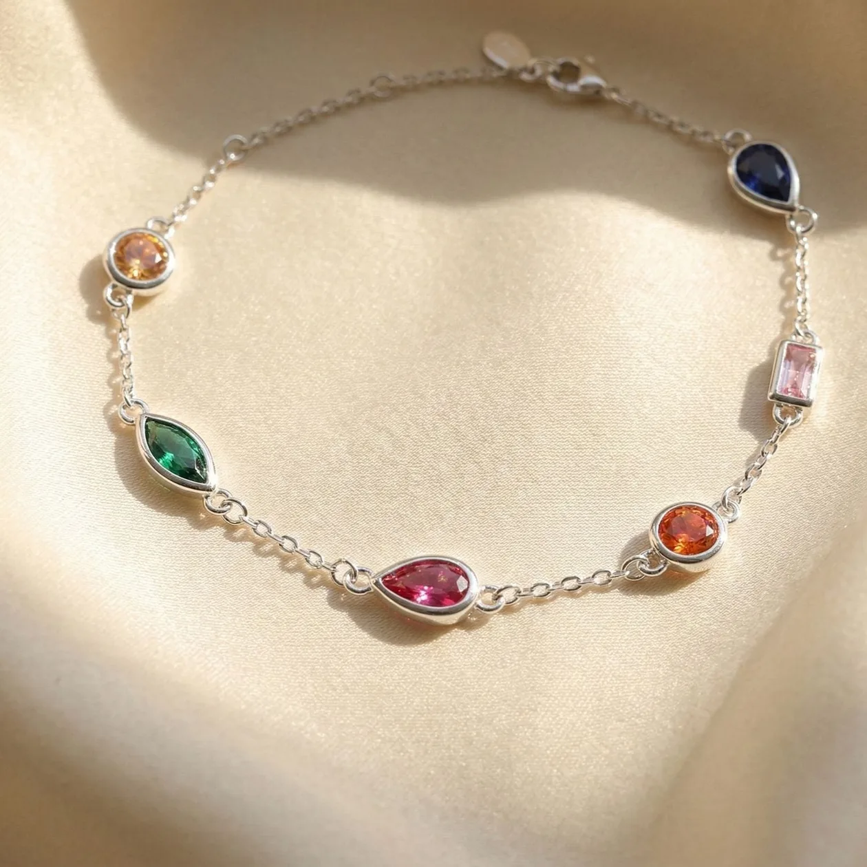 Geometric Multicolour Stone Sterling Silver Bracelet: the shop's own photo