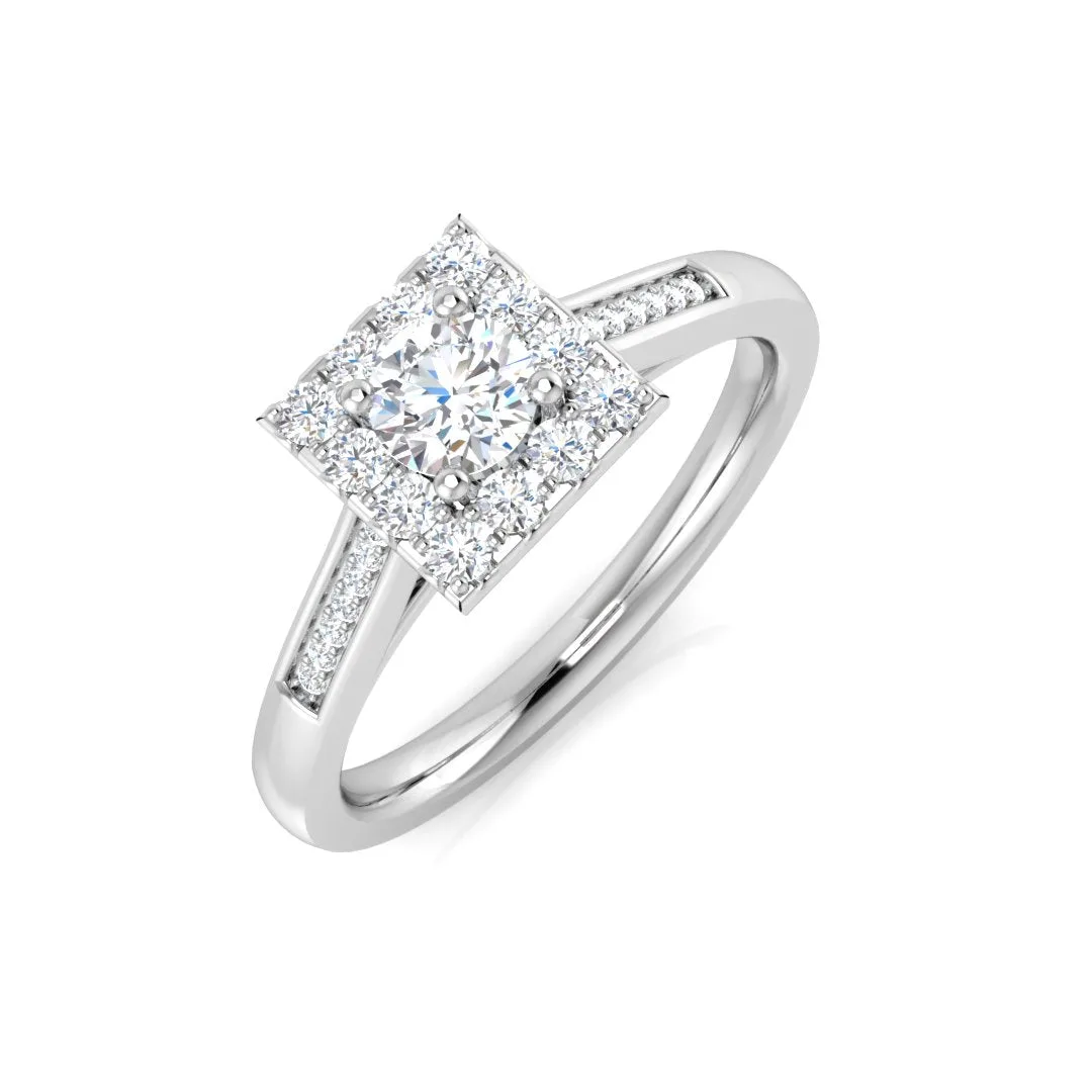 Natural Round Cut Diamond Halo Engagement Square Shape Ring - Lab Grown Diamond / 0.50 Carat / 18k Yellow Gold: the shop's own photo