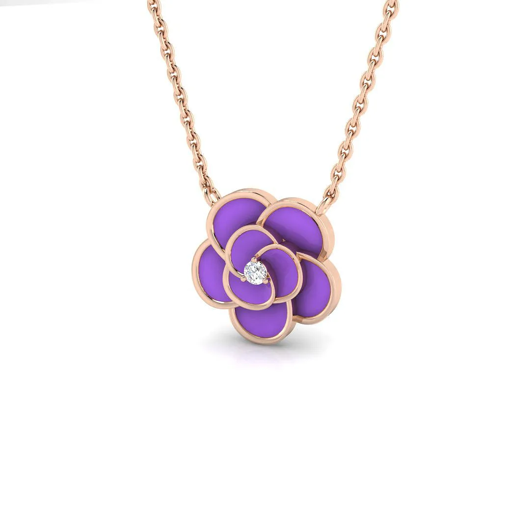 Diamond Flower Pendant 0.15ct Gold & Platinum Necklace (Without Chain) - 9k Rose Gold / Natural Diamond(F/SI) / 0.15 Carat: the shop's own photo