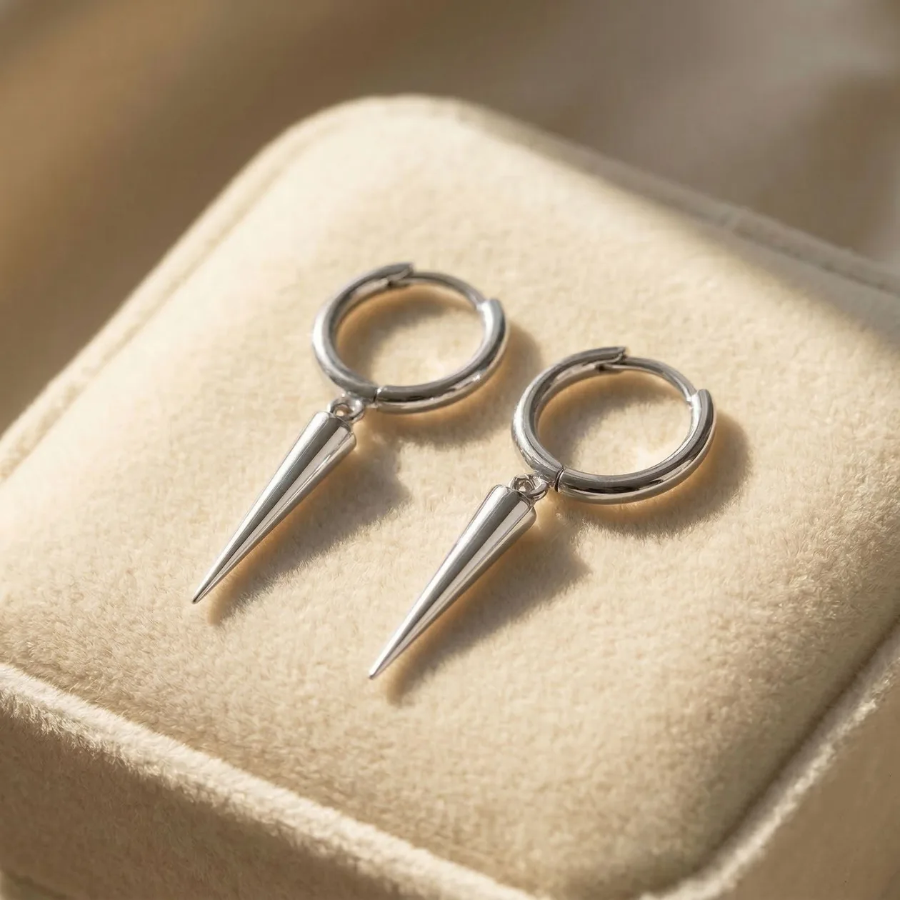 Dainty Spike Huggie Small Hoop Sterling Silver Earrings: the shop's own photo