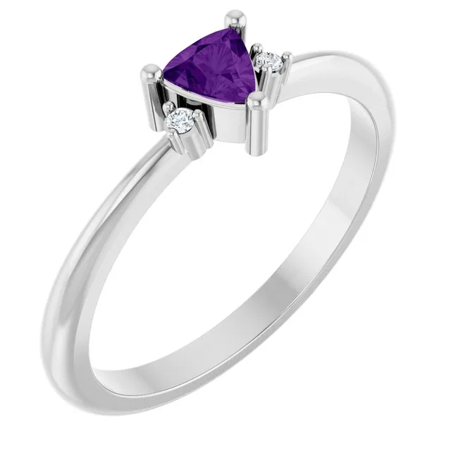 Trillion Amethyst Accented Ring with Diamond Accents in Platinum - 18k Yellow Gold / 2.60 Carat / Lab-Grown-AAA: the shop's own photo