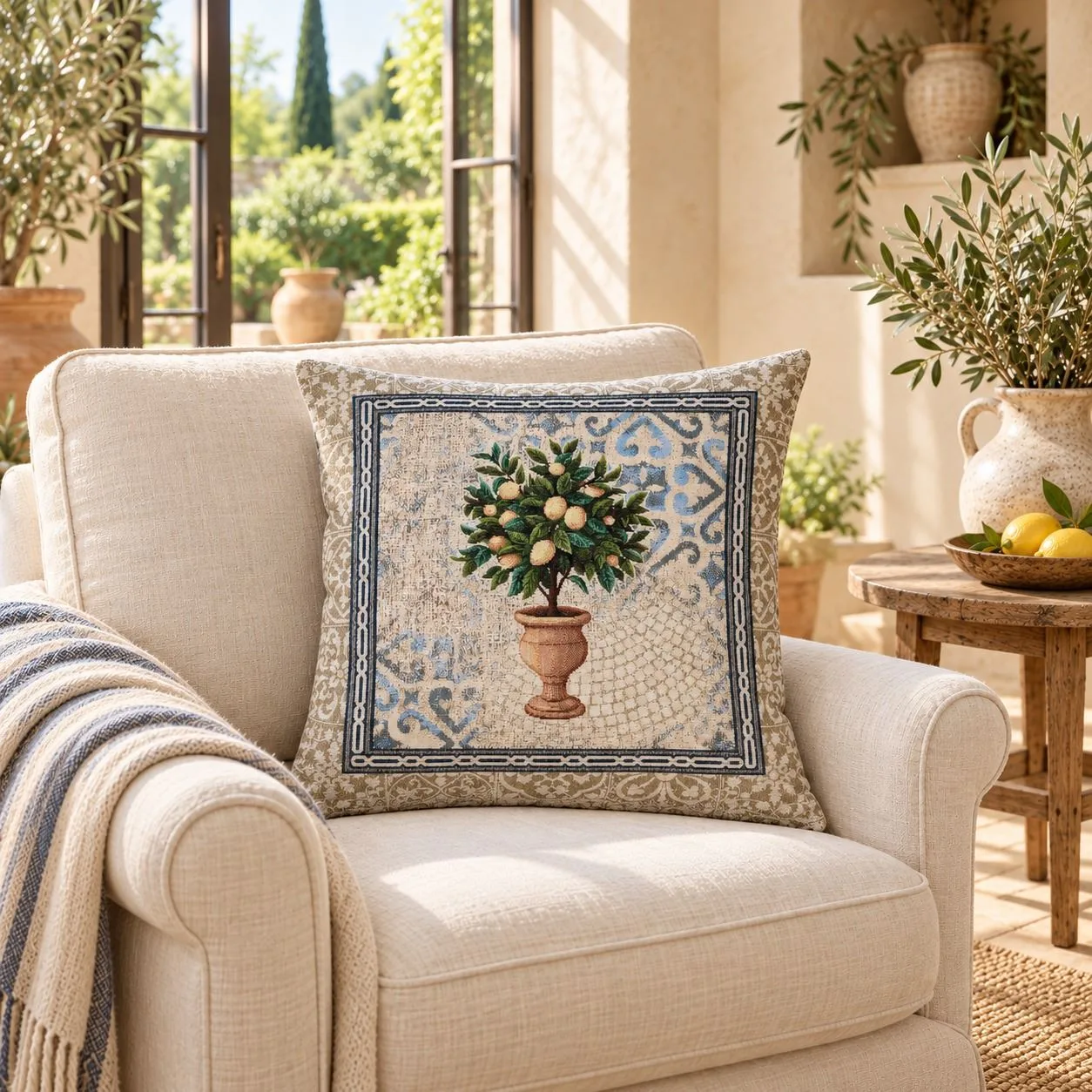 Greenwood & Grove Lemon Tree Woven Filled Cushion, 42 x 42cm - Default Title: the shop's own photo