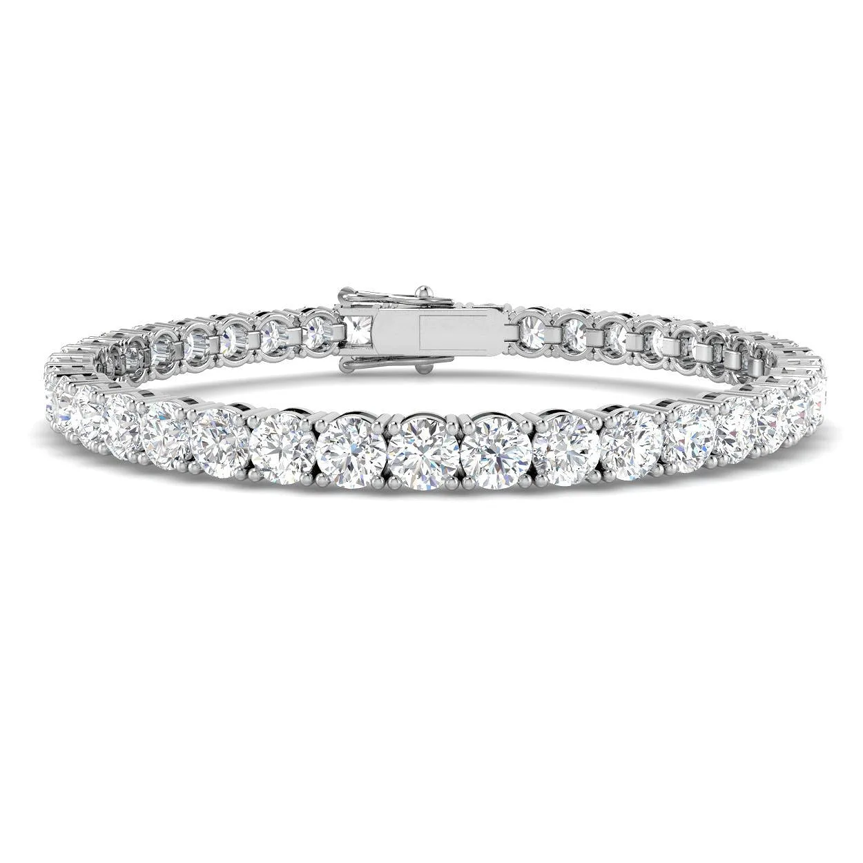 18K White Gold Round Natural Diamond Tennis Bracelet in Prong Set with Secure Box Clasp - 9k Yellow Gold / 14.45 Carat / Lab Grown Diamond: the shop's own photo