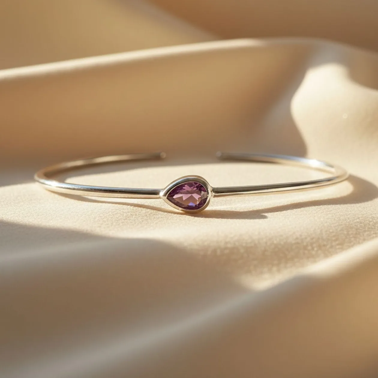 Minimalist Sterling Silver Ruby July Birthstone Bangle Bracelet: the shop's own photo