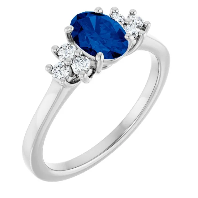 Oval Blue Sapphire Accented Ring with Diamond Accents in Gold - 18k Yellow Gold / 1.80 Carat / Lab-Grown-AAA: the shop's own photo