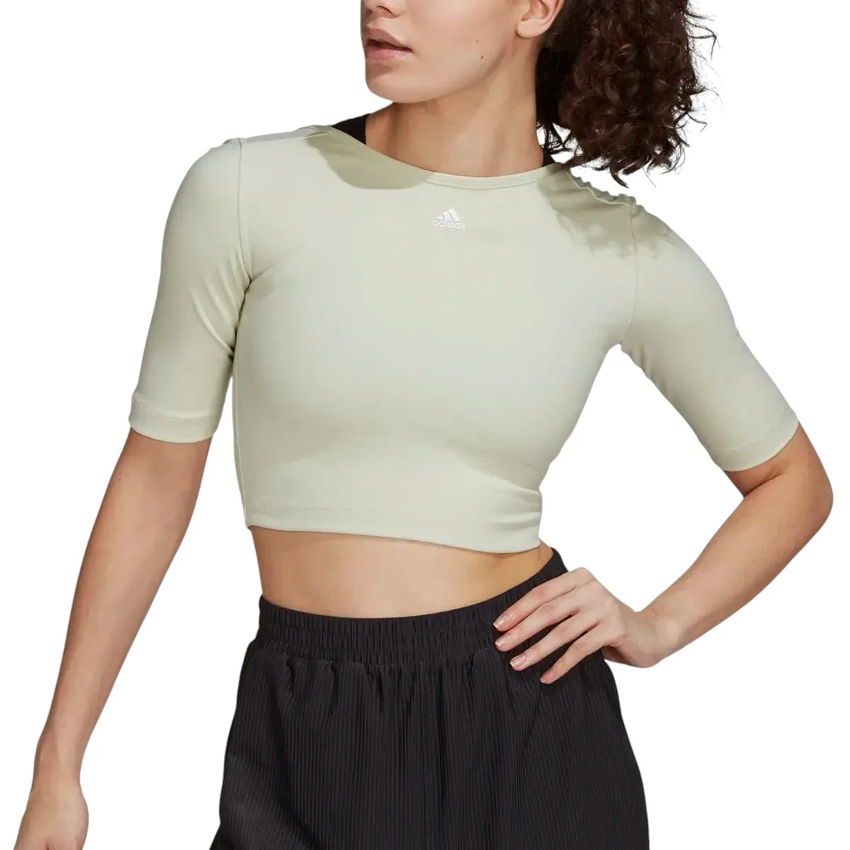 adidas Womens AEROREADY Studio Open-Back Top - Beige | Size: S: the shop's own photo