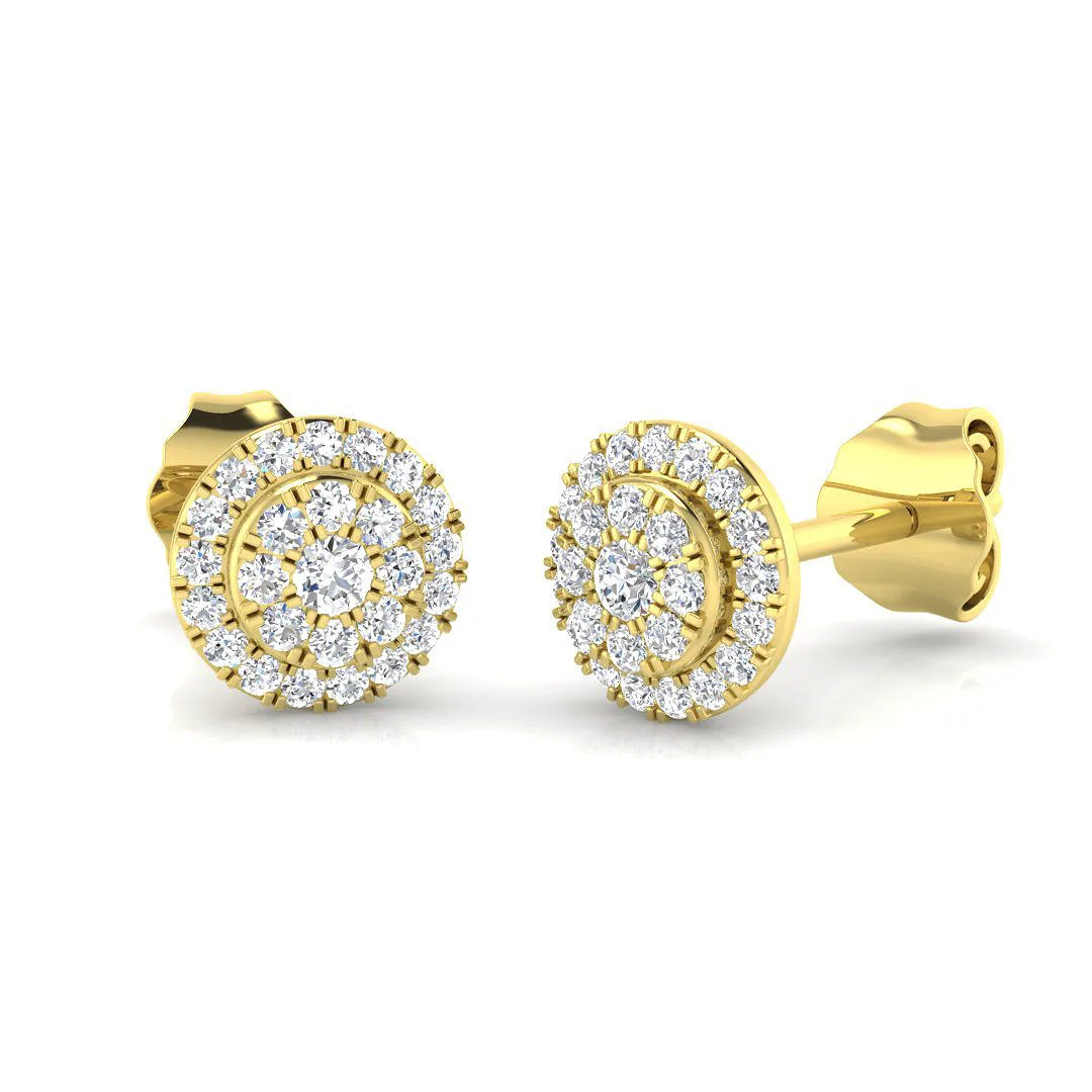 Round Diamond Cluster Stud Earrings | Triple Halo Design | 9K/18K Gold & Platinum - 9k Yellow Gold / 0.25 Carat / Lab Grown Diamond(D-VVS): the shop's own photo