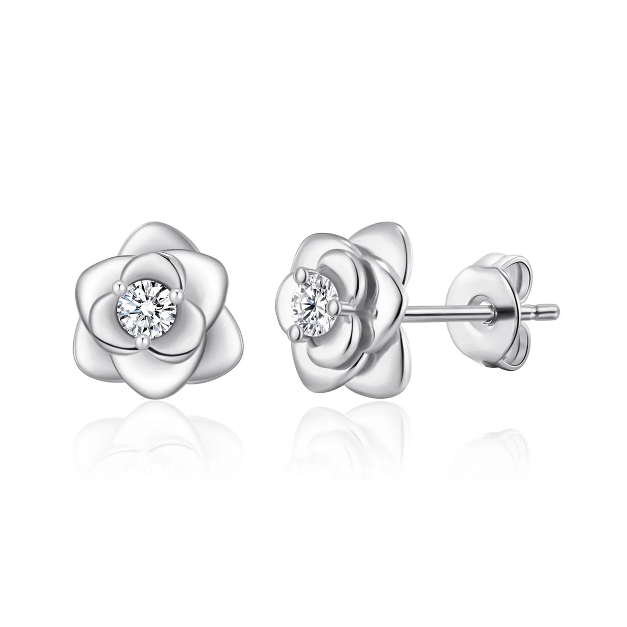 Silver Plated Rose Earrings Created with Zircondia® Crystals: the shop's own photo