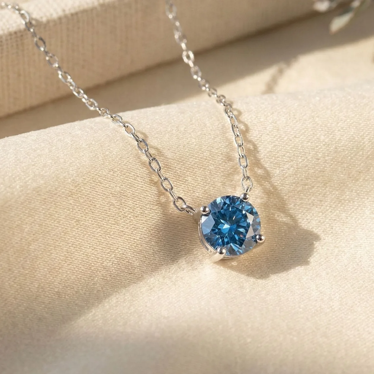 Sapphire Moissanite Crystal Sterling Silver Necklace: the shop's own photo