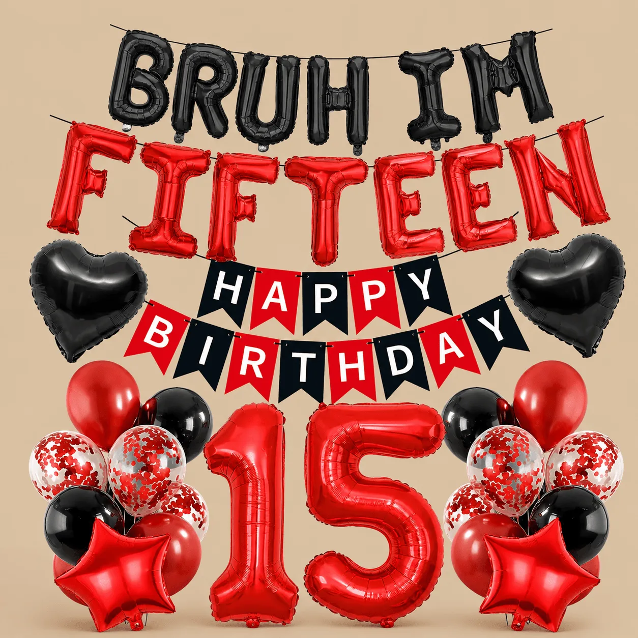 15th Birthday "Bruh I'm Fifteen" Balloon Set: the shop's own photo