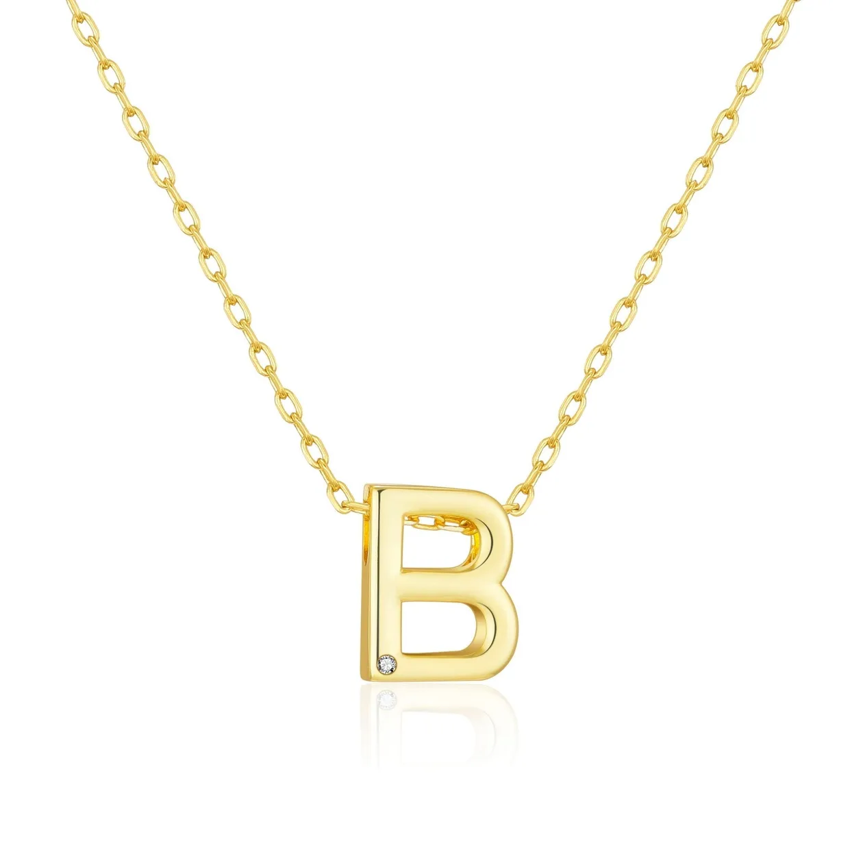 Customisable 18k Gold Plated Initial Necklace (A-Z) with Option of Birthstone Charm - B: the shop's own photo