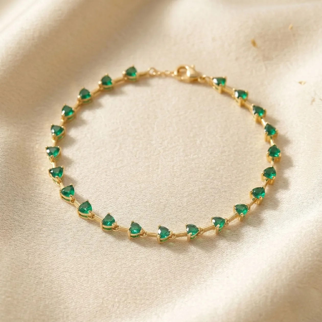 18ct Gold Plated Emerald May Birthstone Heart Tennis Bracelet: the shop's own photo